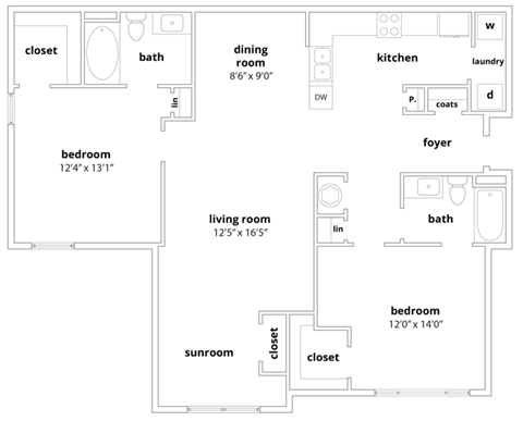 B2 Floorplan 1181 sq ft at Walden Oaks Apts in Anderson, SC 29625